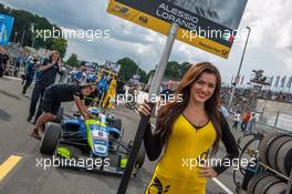grid girl; Alessio Lorandi (ITA) Van Amersfoort Racing Dallara F312 – Volkswagen;  27.06.2015. FIA F3 European Championship 2015, Round 6, Race 2, Norisring, Germany