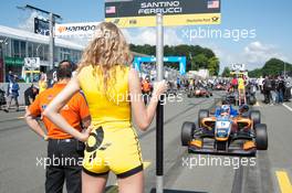 grid girl; Santino Ferrucci (USA) kfzteile24 Mücke Motorsport Dallara F312 – Mercedes-Benz;  28.06.2015. FIA F3 European Championship 2015, Round 6, Race 3, Norisring, Germany