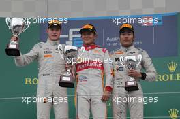 Race 2, 1st position Rio Haryanto (IND) Campos Racing, 2nd position Stoffel Vandoorne (BEL) Art Grand Prix and 3rd position Nobuharu Matsushita (JAP) Art Grand Prix 21.06.2015. GP2 Series, Rd 4, Spielberg, Austria, Sunday.