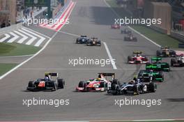 Race 2, Rene Binder (AUT) Trident, Sergio Canamasas (ESP) MP Motorsport and Artem Markelov (Rus) Russian Time 19.04.2015. GP2 Series, Rd 1, Sakhir, Bahrain, Sunday.