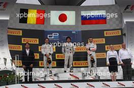 Race 2, 1st position Nobuharu Matsushita (JAP) Art Grand Prix, 2nd position Stoffel Vandoorne (BEL) Art Grand Prix and 3rd position Sergey Sirotkin (RUS) Rapax 26.07.2015. GP2 Series, Rd 6, Budapest, Hungary, Sunday.