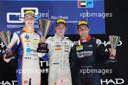 Race 1, 1st position Stoffel Vandoorne (BEL) Art Grand Prix, 2nd position Raffaele Marciello (ITA) Trident and 3rd position Mitch Evans (NZL) Russian Time 28.11.2015. GP2 Series, Rd 11, Yas Marina Circuit, Abu Dhabi, UAE, Saturday.