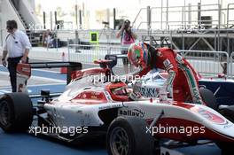 Race 2, Esteban Ocon (FRA) ART Grand Prix, GP2 Champion 2015 and 2nd position Antonio Fuoco (ITA) Carlin 29.11.2015. GP3 Series, Rd 9, Yas Marina Circuit, Abu Dhabi, UAE, Sunday.