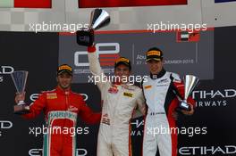 Race 2, 1st position Alex Palou (ESP) Campos Racing, 2nd position Antonio Fuoco (ITA) Carlin and 3rd position Esteban Ocon (FRA) ART Grand Prix 29.11.2015. GP3 Series, Rd 9, Yas Marina Circuit, Abu Dhabi, UAE, Sunday.