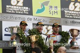 Podium, 2nd Edoardo Mortara (ITA) Audi Sport Team Phoenix Audi R8 LMS (get a penalty) 1st Maro Engel (GER) Mercedes AMG Driving Academy Mercedes–Benz SLS AMG GT3 and new 2nd René Rast (GER) Audi Sport Team WRT Audi R8 LMS. 22.11.2015. FIA GT Worldcup, Macau, China