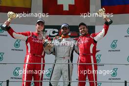Race 1, 1st position Stefano Comini (SUI) SEAT Leon Racer, Target Competition, 2nd position Pepe Oriola (ESP) SEAT Leon Racer, Team Craft-Bamboo LUKOIL and 3rd position Sergey Afanasyev (RUS) SEAT Leon Racer, Team Craft-Bamboo LUKOIL 28.03.2015. TCR International Series, Rd 1, Sepang, Malaysia, Saturday.