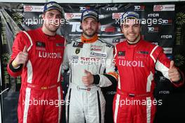 Race 1, Press conference, Pepe Oriola (ESP) SEAT Leon Racer, Team Craft-Bamboo LUKOIL, Stefano Comini (SUI) SEAT Leon Racer, Target Competition and Sergey Afanasyev (RUS) SEAT Leon Racer, Team Craft-Bamboo LUKOIL 28.03.2015. TCR International Series, Rd 1, Sepang, Malaysia, Saturday.