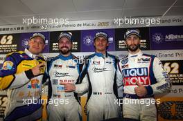 Race 2, Race press conference with Stefano Comini (SUI) SEAT Leon, Target Competition  Robert Huff (GBR) Honda Civic TCR, WestCoast Racing  Andrea Belicchi (ITA) SEAT Leon, Target Competition  Mikhail Grachev (RUS) Volkswagen Golf TCR, Liqui Moly Team Engstler 20-22.11.2015. TCR International Series, Rd 11, Macau, China.