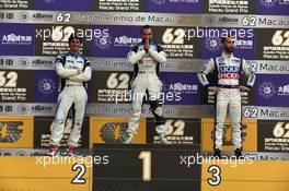 Race 2, Podium 1st position Stefano Comini (SUI) SEAT Leon, Target Competition  2nd position Andrea Belicchi (ITA) SEAT Leon, Target Competition  3rd position Mikhail Grachev (RUS) Volkswagen Golf TCR, Liqui Moly Team Engstler 20-22.11.2015. TCR International Series, Rd 11, Macau, China.