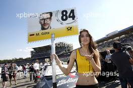 Grid girl of Maximilian Götz (GER) Mercedes-AMG Team HWA, Mercedes-AMG C63 DTM. 07.05.2016, DTM Round 1, Hockenheimring, Germany, Race 1, Saturday.