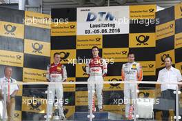 Podium: second place Jamie Green (GBR) Audi Sport Team Rosberg, Audi RS 5 DTM; Winner Miguel Molina (ESP) Audi Sport Team Abt Sportsline, Audi RS 5 DTM; third place Robert Wickens (CAN) Mercedes-AMG Team HWA, Mercedes-AMG C63 DTM. 04.06.2016, DTM Round 3, Lausitzring, Germany, Race 1, Saturday.