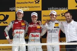 Podium: second place Jamie Green (GBR) Audi Sport Team Rosberg, Audi RS 5 DTM; Winner Miguel Molina (ESP) Audi Sport Team Abt Sportsline, Audi RS 5 DTM; third place Robert Wickens (CAN) Mercedes-AMG Team HWA, Mercedes-AMG C63 DTM; Thomas Biermaier (GER) Audi Sport Team Abt. 04.06.2016, DTM Round 3, Lausitzring, Germany, Race 1, Saturday.