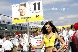 Grid girl of Marco Wittmann (GER) BMW Team RMG, BMW M4 DTM. 10.09.2016, DTM Round 7, Nürburgring, Germany, Saturday Race.