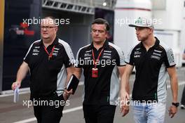 (L to R): Tom McCullough (GBR) Sahara Force India F1 Team Chief Engineer with Andy Stevenson (GBR) Sahara Force India F1 Team Manager and Nico Hulkenberg (GER) Sahara Force India F1. 02.07.2016. Formula 1 World Championship, Rd 9, Austrian Grand Prix, Spielberg, Austria, Qualifying Day.