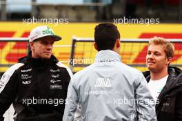 (L to R): Nico Hulkenberg (GER) Sahara Force India F1 with Pascal Wehrlein (GER) Manor Racing and Nico Rosberg (GER) Mercedes AMG F1 on the drivers parade. 03.07.2016. Formula 1 World Championship, Rd 9, Austrian Grand Prix, Spielberg, Austria, Race Day.