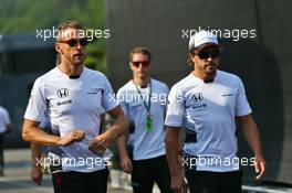 (L to R): Jenson Button (GBR) McLaren with Fernando Alonso (ESP) McLaren. 26.08.2016. Formula 1 World Championship, Rd 13, Belgian Grand Prix, Spa Francorchamps, Belgium, Practice Day.