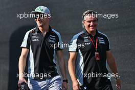 (L to R): Nico Hulkenberg (GER) Sahara Force India F1 with Andy Stevenson (GBR) Sahara Force India F1 Team Manager. 26.08.2016. Formula 1 World Championship, Rd 13, Belgian Grand Prix, Spa Francorchamps, Belgium, Practice Day.