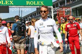 Jenson Button (GBR) McLaren on the grid. 28.08.2016. Formula 1 World Championship, Rd 13, Belgian Grand Prix, Spa Francorchamps, Belgium, Race Day.