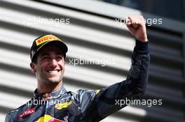 Daniel Ricciardo (AUS) Red Bull Racing celebrates his second position on the podium. 28.08.2016. Formula 1 World Championship, Rd 13, Belgian Grand Prix, Spa Francorchamps, Belgium, Race Day.