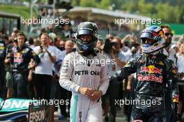 (L to R): Race winner Nico Rosberg (GER) Mercedes AMG F1 and second placed Daniel Ricciardo (AUS) Red Bull Racing in parc ferme. 28.08.2016. Formula 1 World Championship, Rd 13, Belgian Grand Prix, Spa Francorchamps, Belgium, Race Day.
