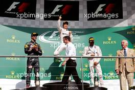 The podium (L to R): Daniel Ricciardo (AUS) Red Bull Racing, second; Nico Rosberg (GER) Mercedes AMG F1, race winner; Lewis Hamilton (GBR) Mercedes AMG F1, third. 28.08.2016. Formula 1 World Championship, Rd 13, Belgian Grand Prix, Spa Francorchamps, Belgium, Race Day.