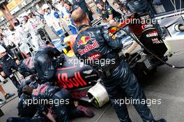 Max Verstappen (NLD) Red Bull Racing RB12 in the pits with the race stopped. 28.08.2016. Formula 1 World Championship, Rd 13, Belgian Grand Prix, Spa Francorchamps, Belgium, Race Day.