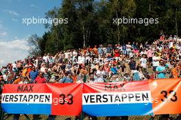 Fans and banners for Max Verstappen (NLD) Red Bull Racing. 28.08.2016. Formula 1 World Championship, Rd 13, Belgian Grand Prix, Spa Francorchamps, Belgium, Race Day.