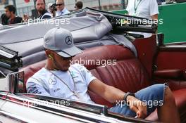Lewis Hamilton (GBR) Mercedes AMG F1 on the drivers parade. 28.08.2016. Formula 1 World Championship, Rd 13, Belgian Grand Prix, Spa Francorchamps, Belgium, Race Day.