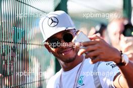 Lewis Hamilton (GBR) Mercedes AMG F1 with fans. 25.08.2016. Formula 1 World Championship, Rd 13, Belgian Grand Prix, Spa Francorchamps, Belgium, Preparation Day.