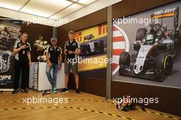 (L to R): Sergio Perez (MEX) Sahara Force India F1 and team mate Nico Hulkenberg (GER) Sahara Force India F1 take part in the Hype Energy Challenge. 25.08.2016. Formula 1 World Championship, Rd 13, Belgian Grand Prix, Spa Francorchamps, Belgium, Preparation Day.