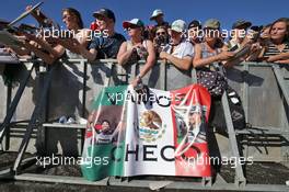 Sergio Perez (MEX) Sahara Force India F1 fans with a flag. 25.08.2016. Formula 1 World Championship, Rd 13, Belgian Grand Prix, Spa Francorchamps, Belgium, Preparation Day.