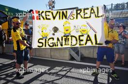 Kevin Magnussen (DEN) Renault Sport F1 Team fans and banner. 25.08.2016. Formula 1 World Championship, Rd 13, Belgian Grand Prix, Spa Francorchamps, Belgium, Preparation Day.