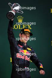 Max Verstappen (NLD) Red Bull Racing celebrates his third position on the podium. 13.11.2016. Formula 1 World Championship, Rd 20, Brazilian Grand Prix, Sao Paulo, Brazil, Race Day.