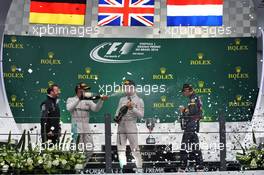 The podium (L to R): Race winner Lewis Hamilton (GBR) Mercedes AMG F1 celebrates with second placed team mate Nico Rosberg (GER) Mercedes AMG F1 and third placed Max Verstappen (NLD) Red Bull Racing. 13.11.2016. Formula 1 World Championship, Rd 20, Brazilian Grand Prix, Sao Paulo, Brazil, Race Day.