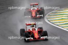 Kimi Raikkonen (FIN) Ferrari SF16-H leads team mate Sebastian Vettel (GER) Ferrari SF16-H. 13.11.2016. Formula 1 World Championship, Rd 20, Brazilian Grand Prix, Sao Paulo, Brazil, Race Day.