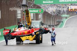 The Ferrari SF16-H of Kimi Raikkonen (FIN) Ferrari is removed from the circuit after he crashed out of the race. 13.11.2016. Formula 1 World Championship, Rd 20, Brazilian Grand Prix, Sao Paulo, Brazil, Race Day.