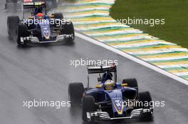 Marcus Ericsson (SWE) Sauber C35 leads team mate Felipe Nasr (BRA) Sauber C35. 13.11.2016. Formula 1 World Championship, Rd 20, Brazilian Grand Prix, Sao Paulo, Brazil, Race Day.