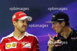 (L to R): Sebastian Vettel (GER) Ferrari with Max Verstappen (NLD) Red Bull Racing in the FIA Press Conference. 10.11.2016. Formula 1 World Championship, Rd 20, Brazilian Grand Prix, Sao Paulo, Brazil, Preparation Day.