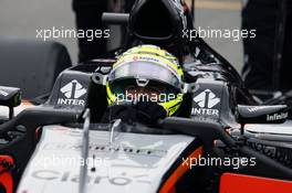 Sergio Perez (MEX) Sahara Force India F1 VJM09 on the grid. 12.06.2016. Formula 1 World Championship, Rd 7, Canadian Grand Prix, Montreal, Canada, Race Day.