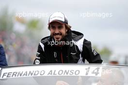 Fernando Alonso (ESP) McLaren on the drivers parade. 12.06.2016. Formula 1 World Championship, Rd 7, Canadian Grand Prix, Montreal, Canada, Race Day.