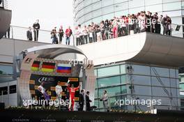 Sebastian Vettel (GER) Ferrari celebrates his second position on the podium. 17.04.2016. Formula 1 World Championship, Rd 3, Chinese Grand Prix, Shanghai, China, Race Day.