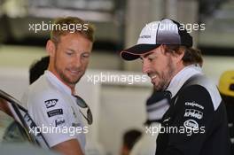 (L to R): Jenson Button (GBR) McLaren with Fernando Alonso (ESP) McLaren on the drivers parade. 17.04.2016. Formula 1 World Championship, Rd 3, Chinese Grand Prix, Shanghai, China, Race Day.