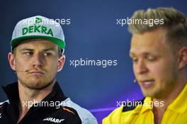 (L to R): Nico Hulkenberg (GER) Sahara Force India F1 with Kevin Magnussen (DEN) Renault Sport F1 Team in the FIA Press Conference. 14.04.2016. Formula 1 World Championship, Rd 3, Chinese Grand Prix, Shanghai, China, Preparation Day.