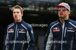 Carlos Sainz Jr (ESP) Scuderia Toro Rosso (Right) with team mate Daniil Kvyat (RUS) Scuderia Toro Rosso. 13.05.2016. Formula 1 World Championship, Rd 5, Spanish Grand Prix, Barcelona, Spain, Practice Day.
