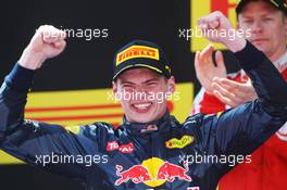 Race winner Max Verstappen (NLD) Red Bull Racing celebrates on the podium. 15.05.2016. Formula 1 World Championship, Rd 5, Spanish Grand Prix, Barcelona, Spain, Race Day.