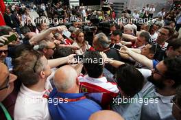 Sergio Marchionne (ITA), Ferrari President and CEO of Fiat Chrysler Automobiles with the media. 15.05.2016. Formula 1 World Championship, Rd 5, Spanish Grand Prix, Barcelona, Spain, Race Day.
