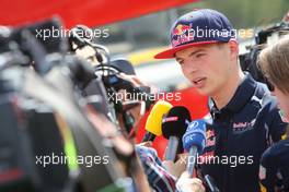Max Verstappen (NLD) Red Bull Racing with the media. 12.05.2016. Formula 1 World Championship, Rd 5, Spanish Grand Prix, Barcelona, Spain, Preparation Day.