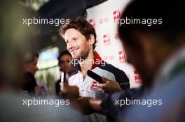 Romain Grosjean (FRA) Haas F1 Team with the media. 17.06.2016. Formula 1 World Championship, Rd 8, European Grand Prix, Baku Street Circuit, Azerbaijan, Practice Day.