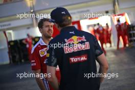 (L to R): Sebastian Vettel (GER) Ferrari with Max Verstappen (NLD) Red Bull Racing. 17.06.2016. Formula 1 World Championship, Rd 8, European Grand Prix, Baku Street Circuit, Azerbaijan, Practice Day.