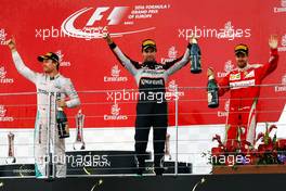 The podium (L to R): Nico Rosberg (GER) Mercedes AMG F1, race winner; Sergio Perez (MEX) Sahara Force India F1, third; Sebastian Vettel (GER) Ferrari, second. 19.06.2016. Formula 1 World Championship, Rd 8, European Grand Prix, Baku Street Circuit, Azerbaijan, Race Day.